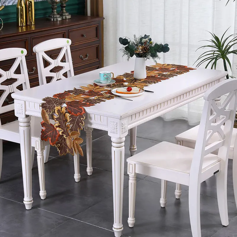 Autumn Maple Leaf Embroidered Table Runner Set 4