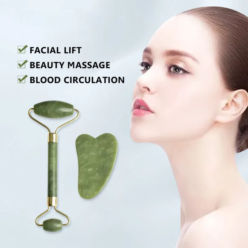 Jade Gua Sha & Rose Quartz Face Roller Set 2
