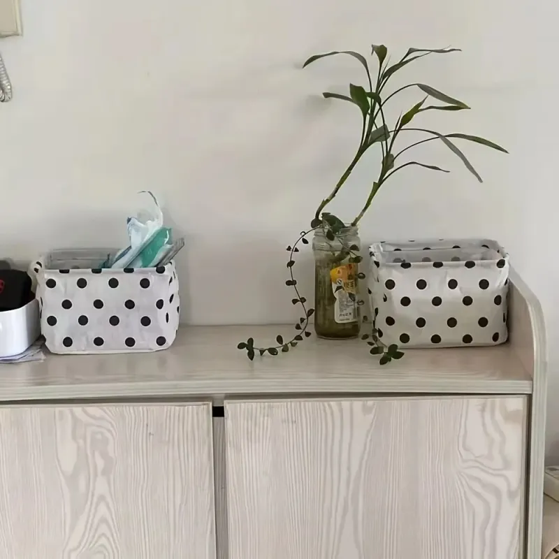 Polka Dots Fabric Desktop Storage Box 5