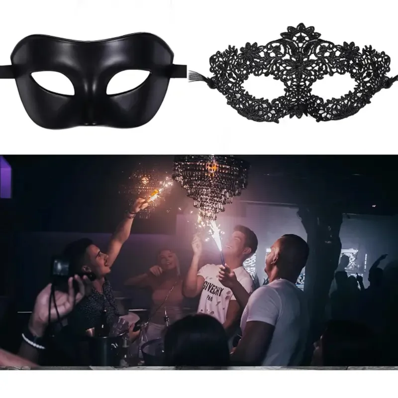 Black Lace Masquerade Mask Set for Couples 4