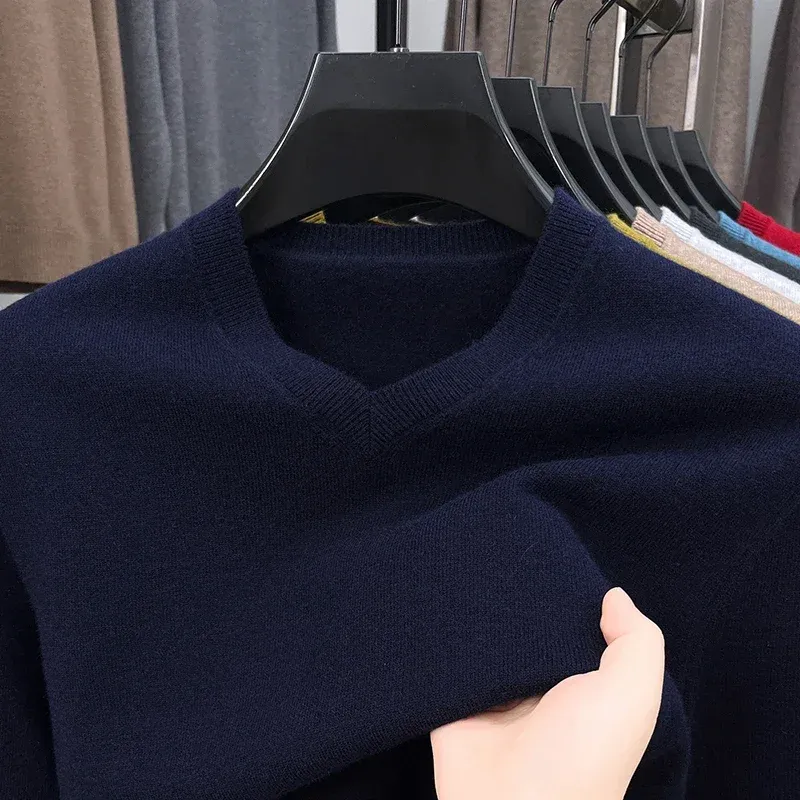 Men's V-Neck Knitted Oversized Pullover Sweater 6