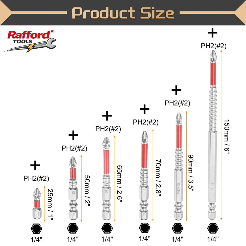 Rafford PH2 Screwdriver Bits Set 6PCS 4