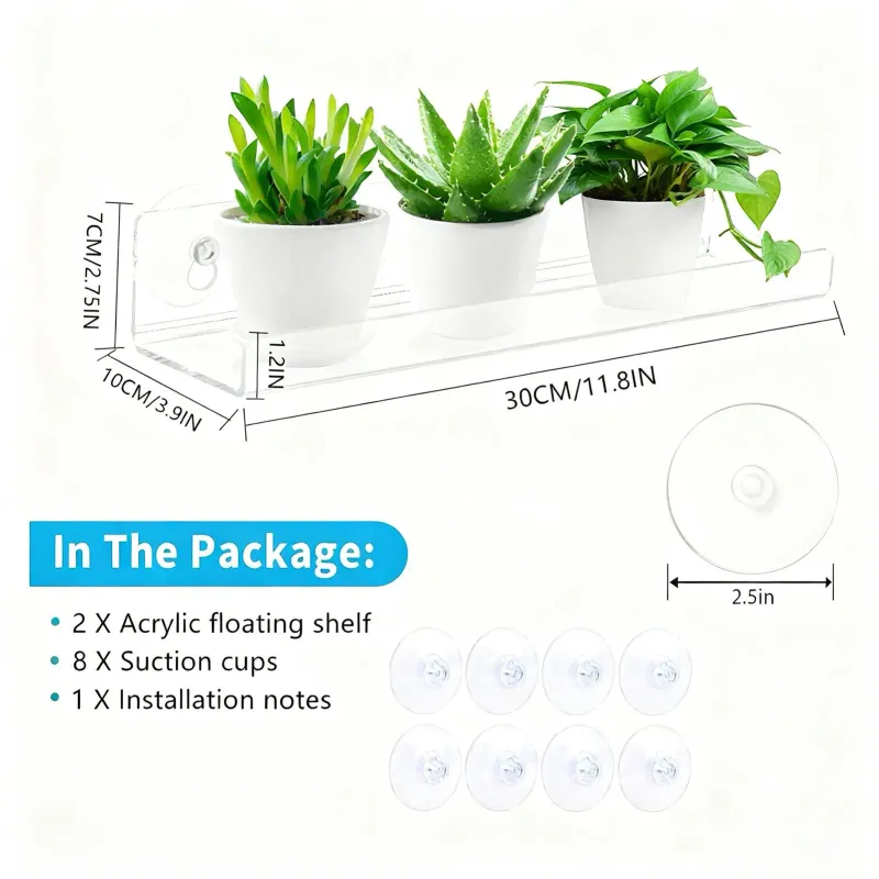 2-Piece Clear Suction Cup Plant Shelf 6
