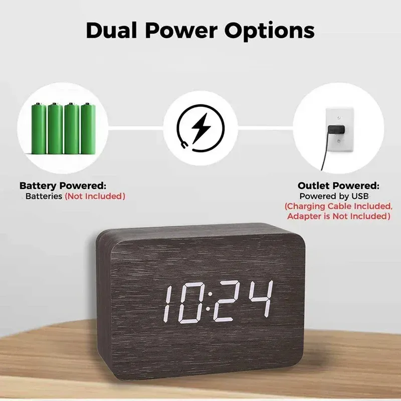 Wooden Digital Alarm Clock with Temperature 4