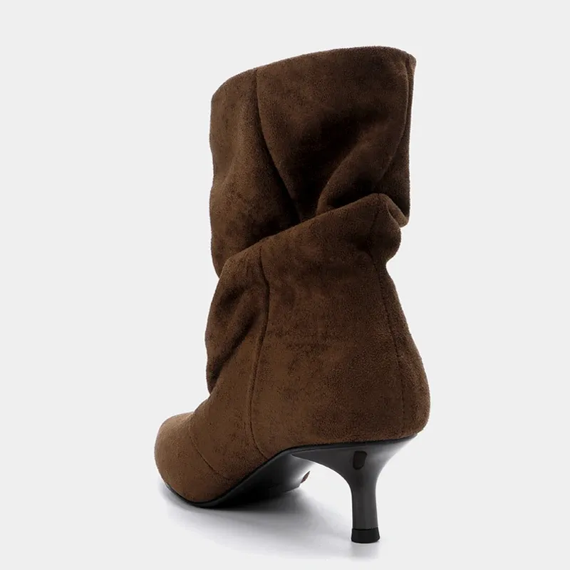 Pleated Suede Pointed Toe Ankle Boots 4