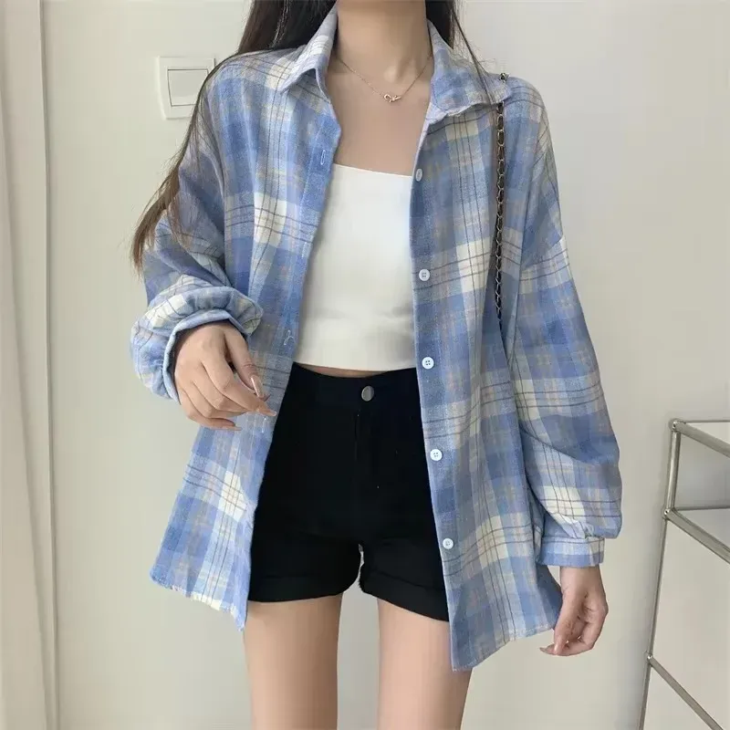 Women's Vintage Plaid Long Sleeve Blouse 4