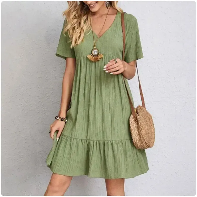 Summer Peplum V-Neck Ruffle Dress 1