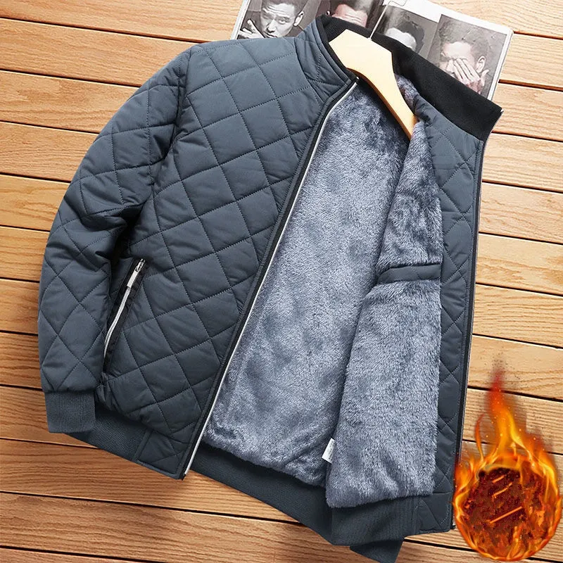 Men's Diamond Pattern Fleece Bomber Jacket 1