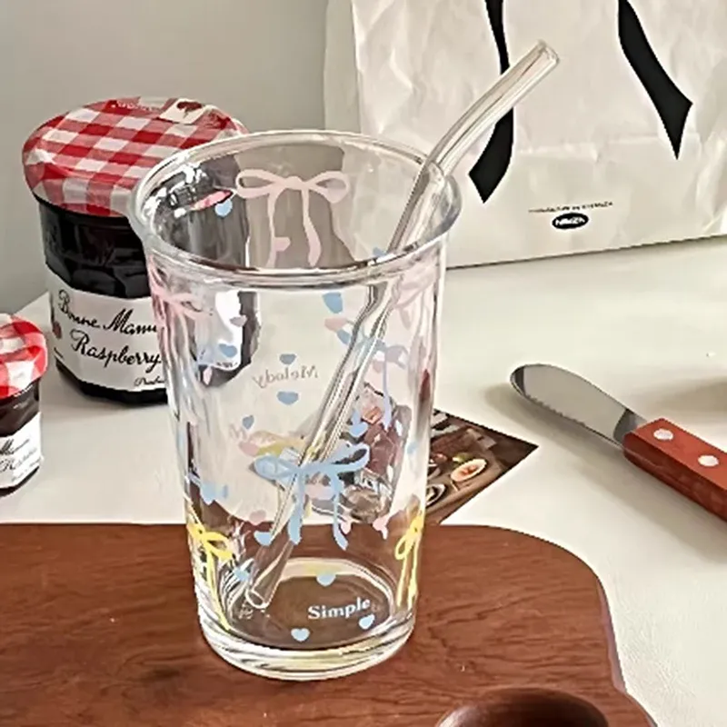 Cute Bow Striped Cartoon Glass Cup 6