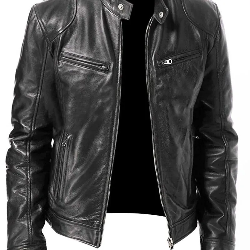 Men's PU Leather Bomber Jacket 4