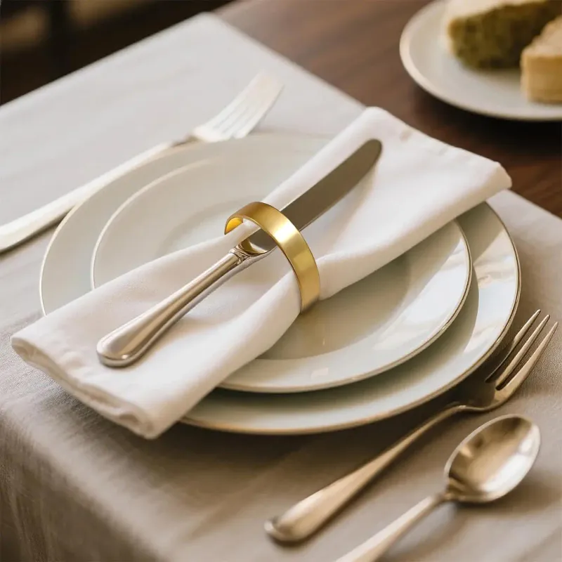 Gold D-Shaped Napkin Rings Set of 16 4
