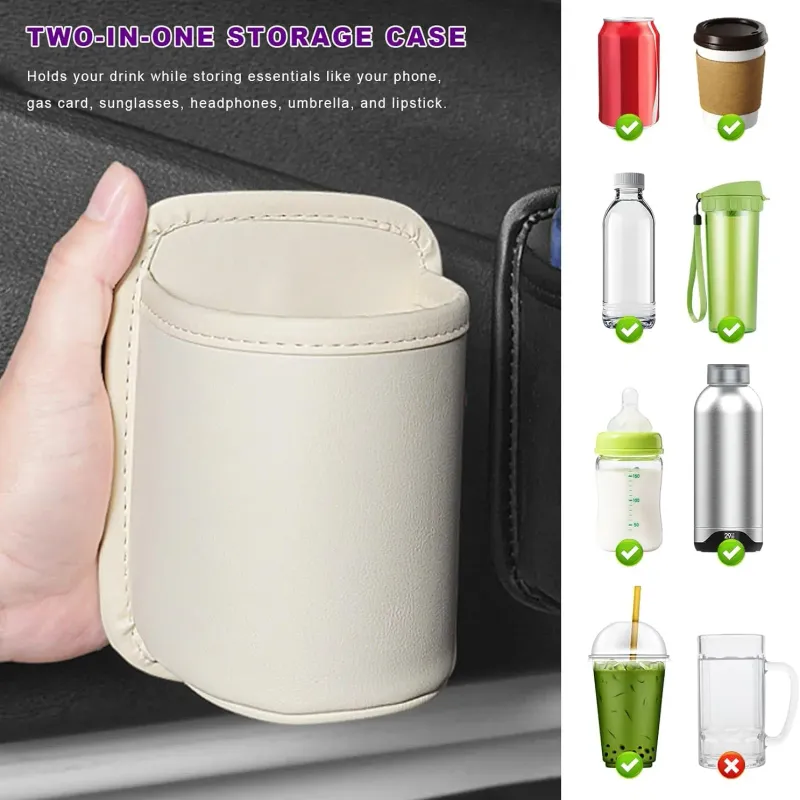 PU Leather Car Door Cup Holder Organizer 4