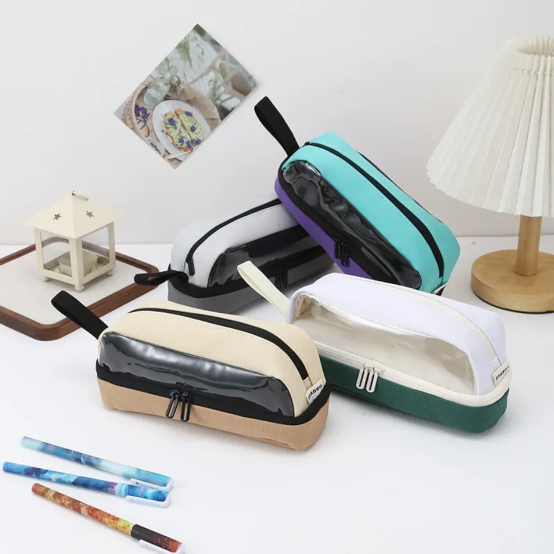 Large Capacity Cute ship Double Zipper Pencil Case Color Block Stationery Organizer Pencil Pouch Student Back To School Supplies 1