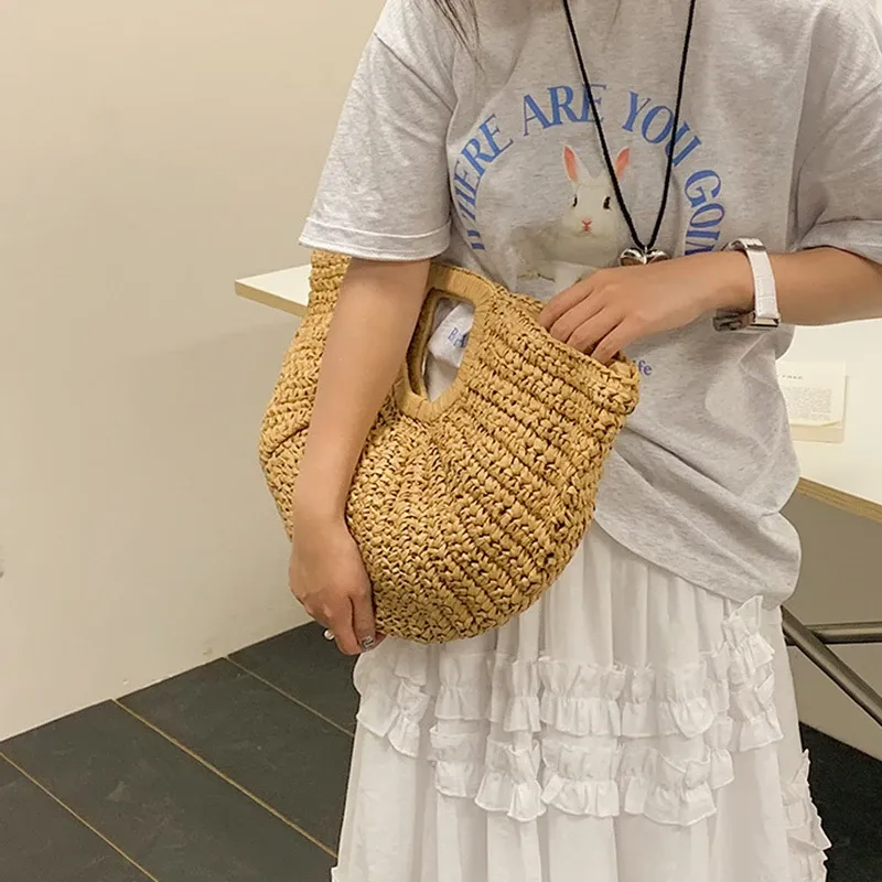 Straw Half-Moon Beach Tote Bag 4