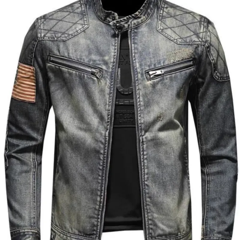 Men's Retro Biker Denim Jacket 5