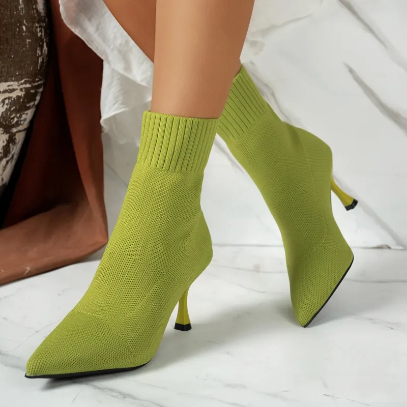 Green Pointed Toe Chelsea Sock Boots 1
