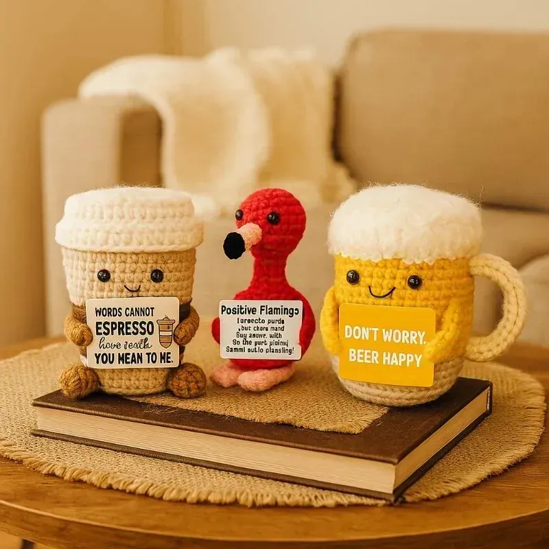 Cute Crochet Coffee Mug Figurine with Card 3