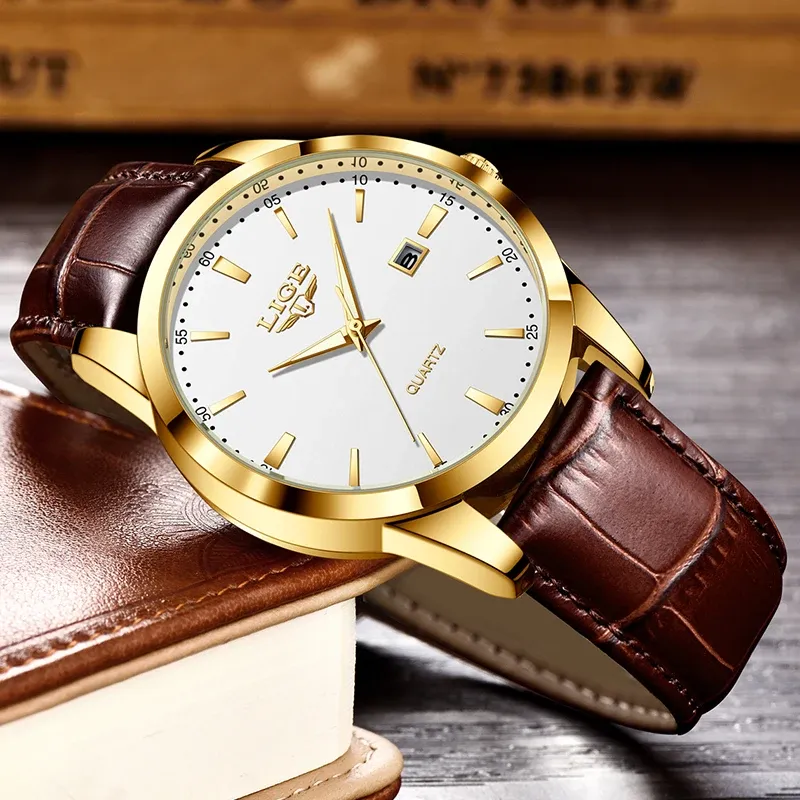 LIGE Men's Brown Leather Chronograph Watch 2