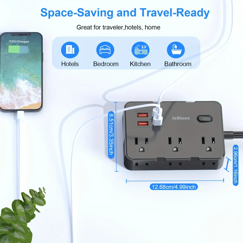Flat Plug Power Strip with USB-C Ports 2