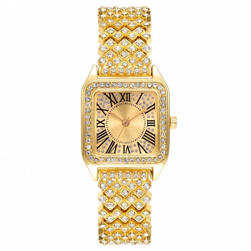 YIKAZE Gold Square Diamond Watch for Women 4
