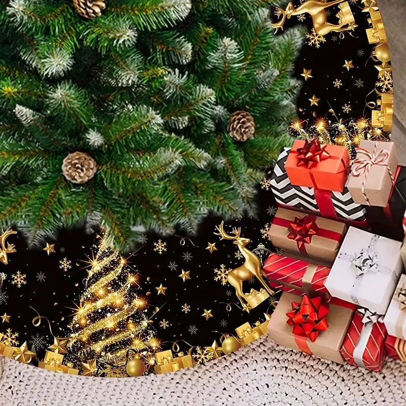 Black & Gold Glitter Christmas Tree Skirt 5