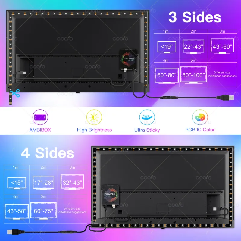 TV Ambient Backlight LED Strip Kit 4