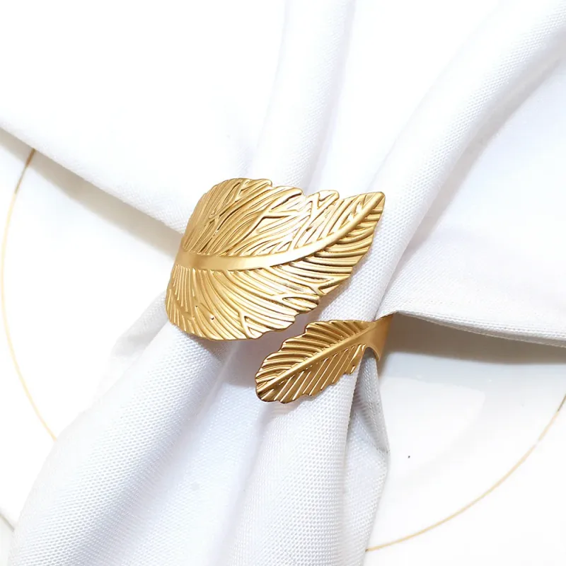 Matte Gold Fall Leaf Napkin Rings Set of 8 2