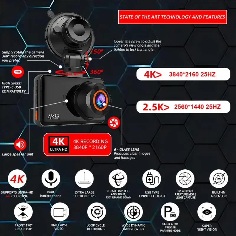 ACCEO 4K Dual Lens WiFi GPS Dash Cam 2