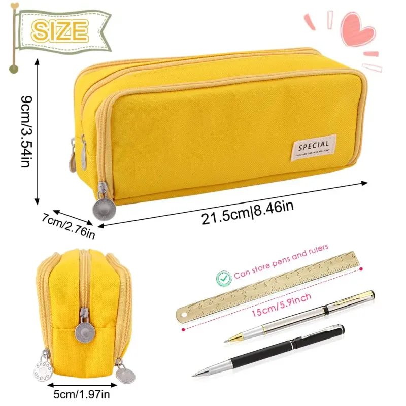 Pencil Case Large Space Storage 3 Compartment Pouch Double Side Opened Student Stationery Desk Organizer School Supplies 3
