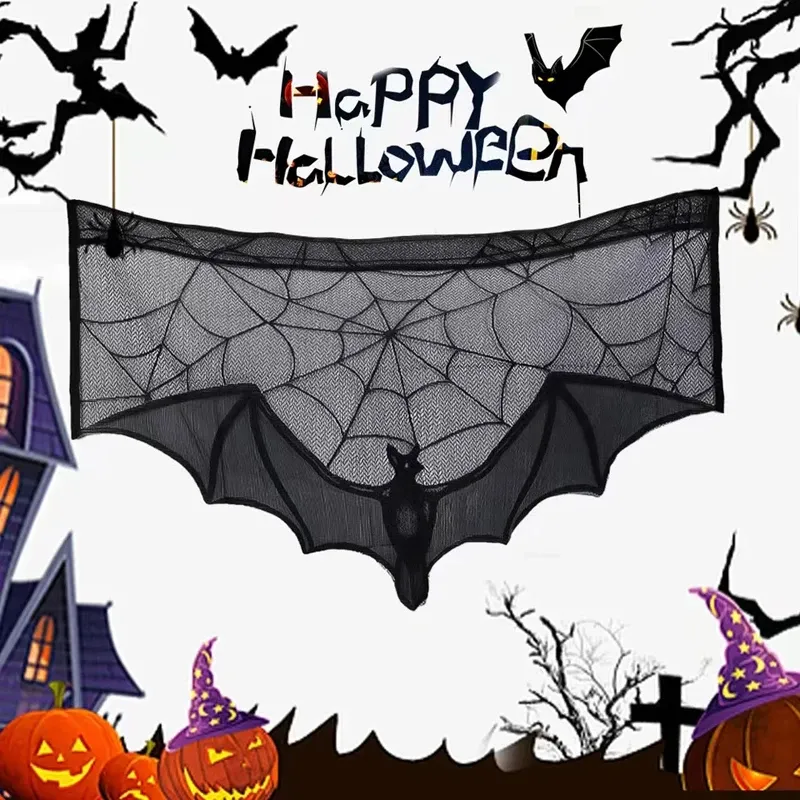 Halloween Lace Bat Spider Tablecloth Scarf 2