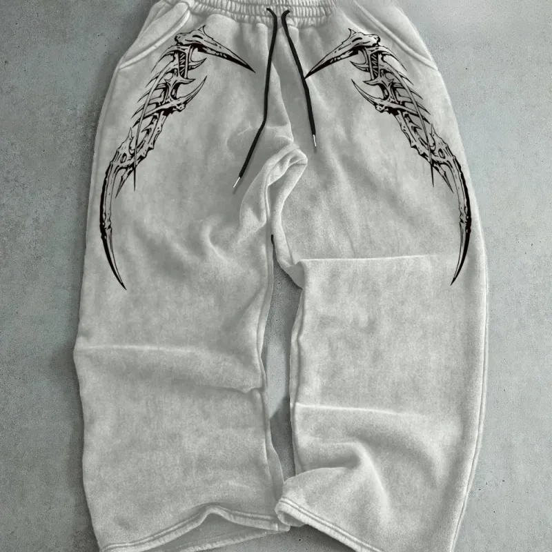 Skull Print Drawstring Sweatpants 1