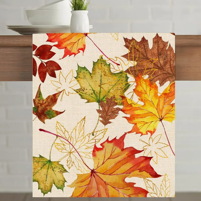 Fall Maple Leaves Linen Table Runner 2