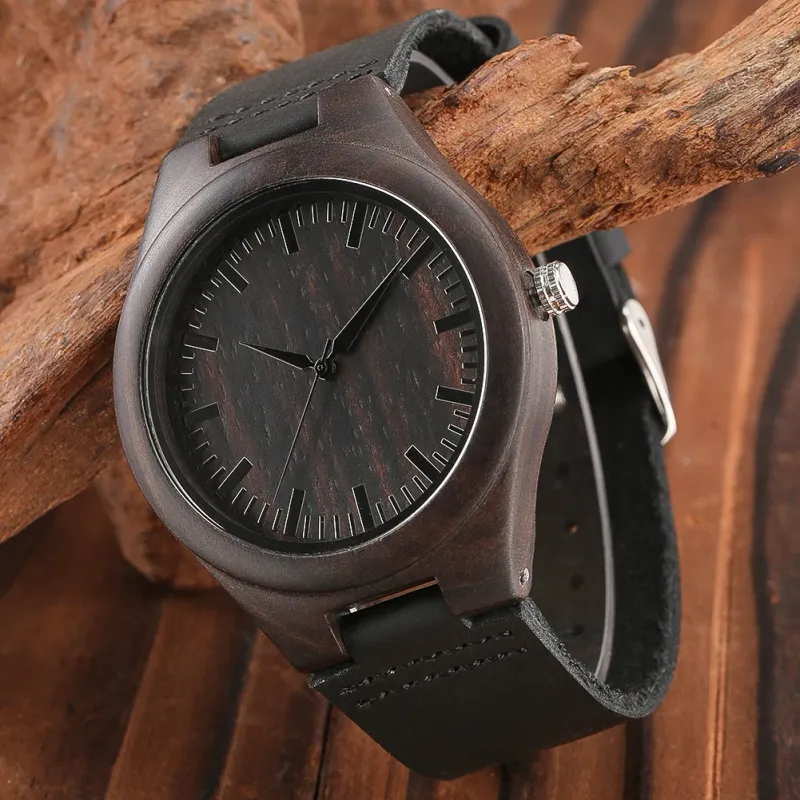 Classic Ebony Wood Quartz Men's Watch 4