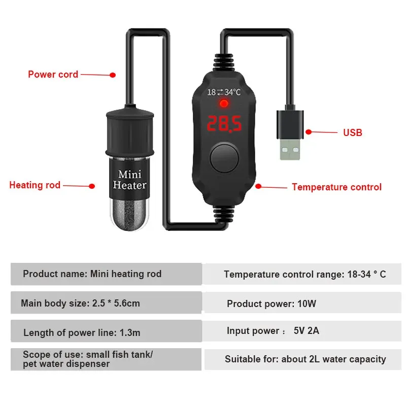Mini USB Aquarium Heater Rod 5