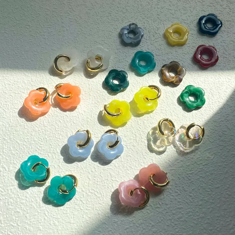 Colorful Flower Resin Hoop Earrings 6