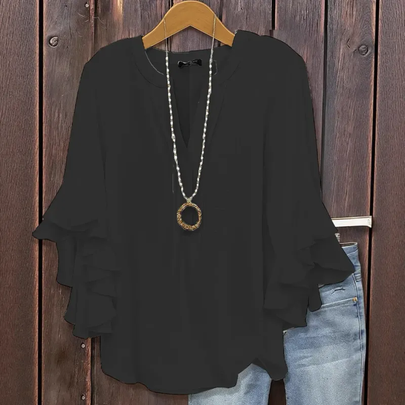 Women's V Neck Ruffle Chiffon Blouse 5