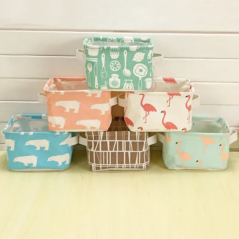 Linen Desktop Storage Basket with Handles 4
