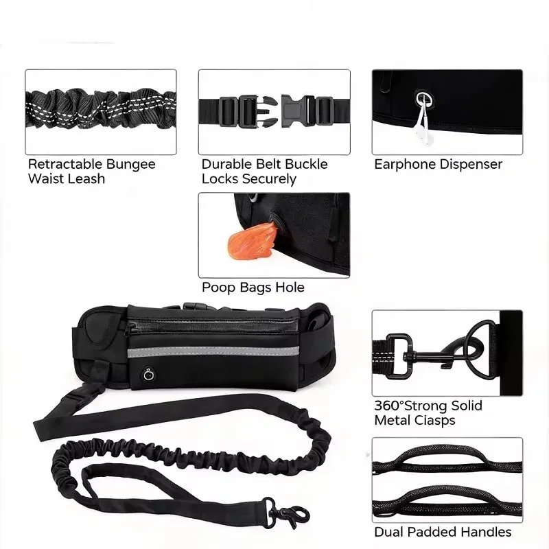 Hands Free Retractable Dog Leash with Waist Bag 3