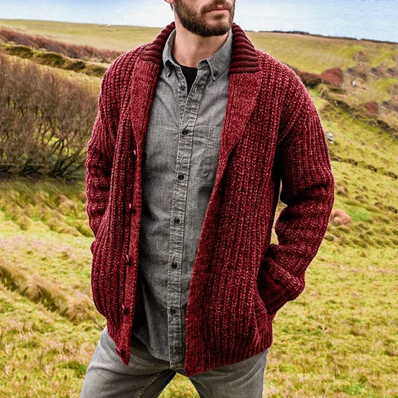 Men's Shawl Collar Cable Knit Cardigan 3