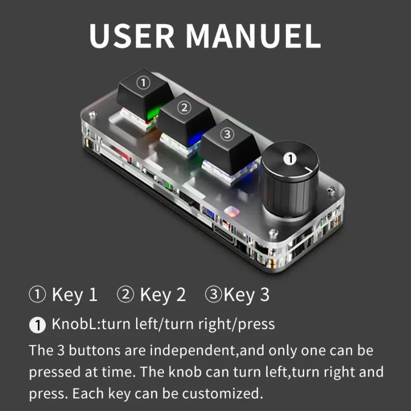 3-Key RGB Macro Keyboard with Knob 3