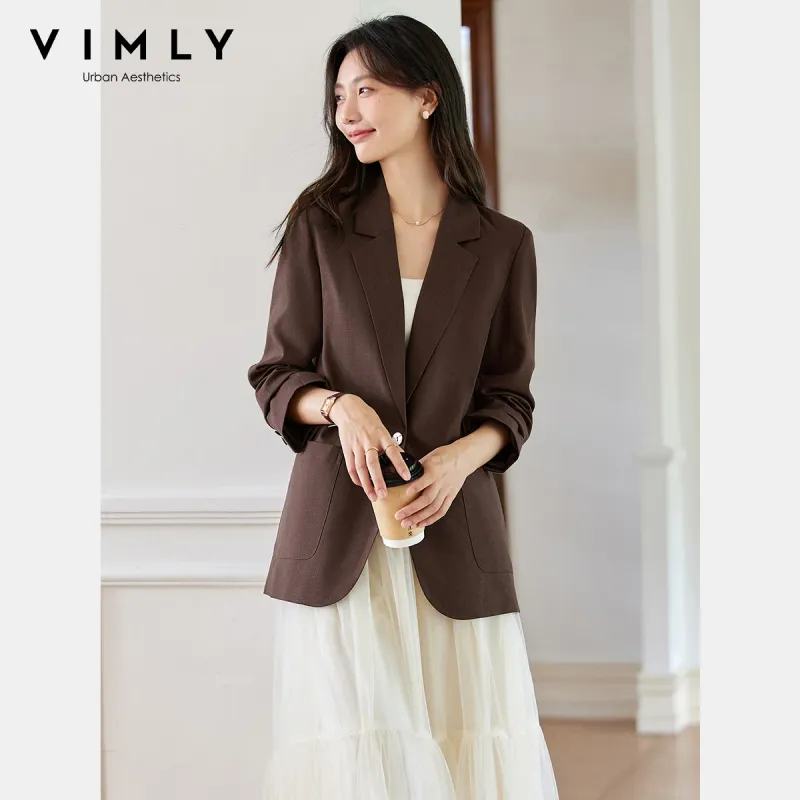 VIMLY Brown Texture Oversized Blazer 4