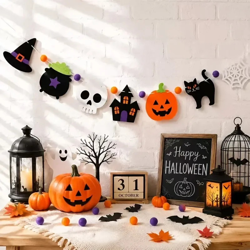 Halloween Skull Cat Pumpkin Felt Garland 2