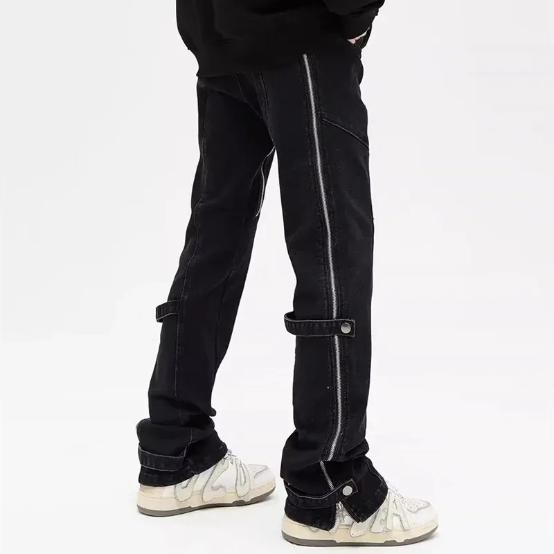 Black Y2K Cargo Jeans with Side Zipper 2