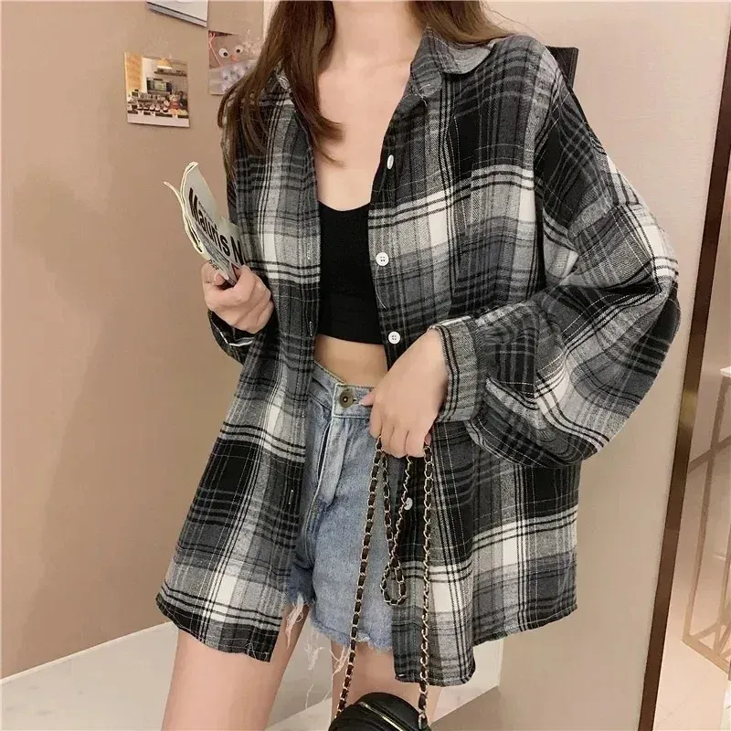 Women's Vintage Plaid Long Sleeve Blouse 2