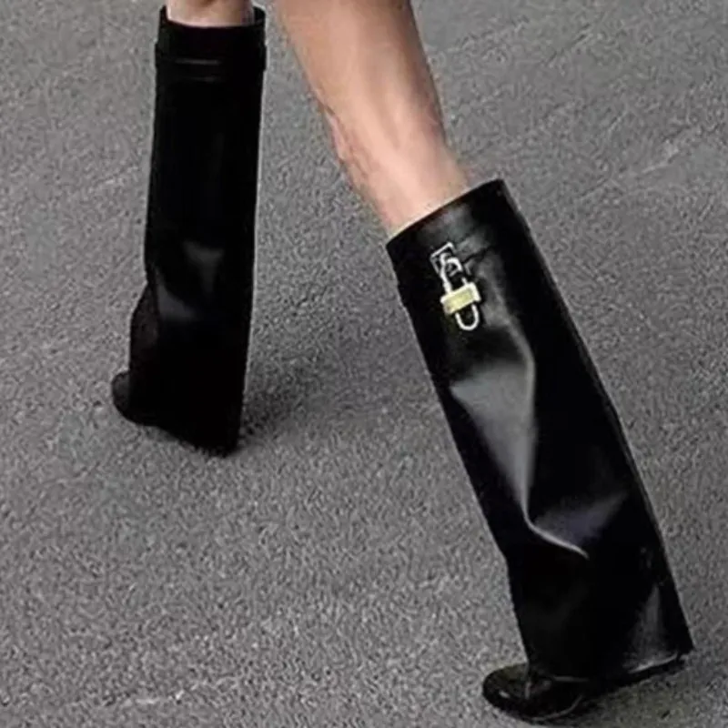 OTK Biker Boots Wedge Heel Plush Lined 6