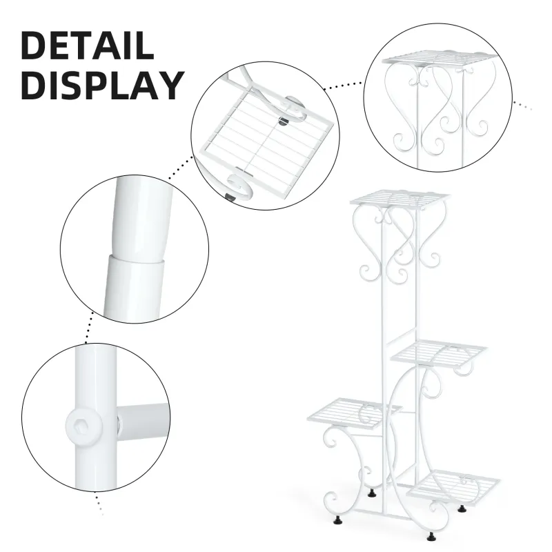 4 Tier Metal Plant Stand Indoor Outdoor Black White 6