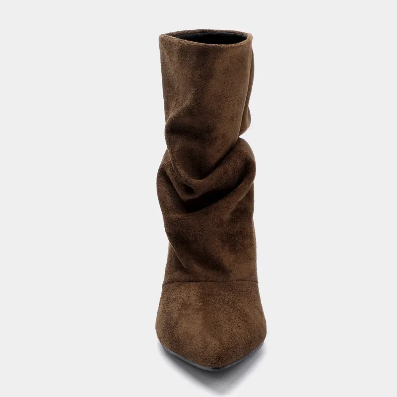 Pleated Suede Pointed Toe Ankle Boots 5