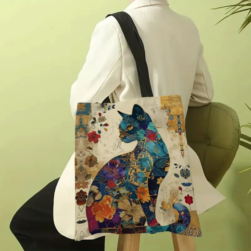 Ethnic Flower Cat Pattern Tote Bag 3