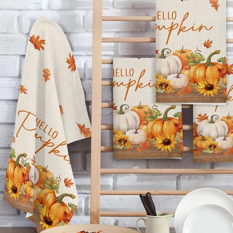 Fall Pumpkin Maple Leaf Kitchen Towels 1