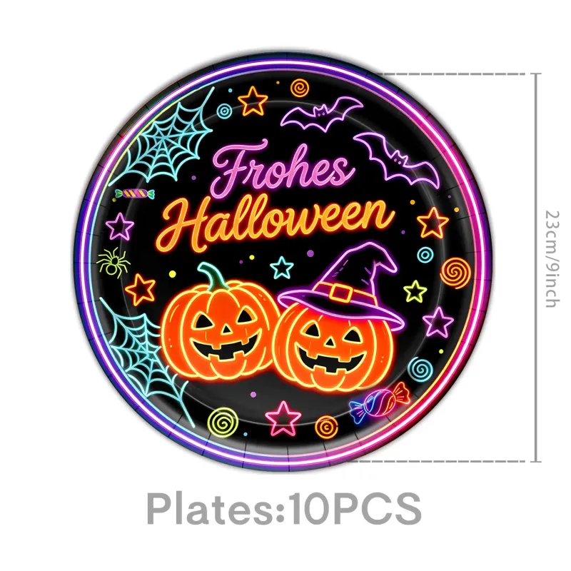 Neon Halloween Disposable Tableware Set 3
